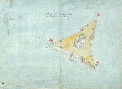 El Castillo Perrott colocado sobre la roca llamada el Stacke, c.1597-1601 de Robert Devereux
